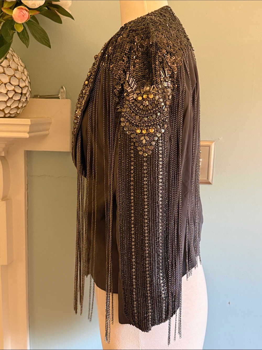 Haute Hippie Charcoal Gray Beaded Fringe Jacket - Size S - Picture 6 of 12